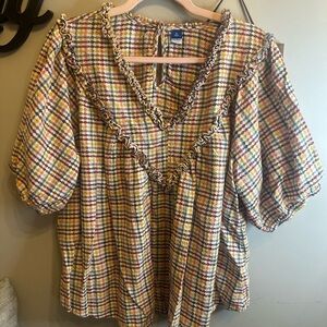 Old Navy Multicolor Checkered Ruffle Blouse